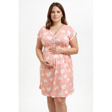 Imagem de Camisola Plus Size Gestante Amamentação e Pós Parto Manga Japonesa com