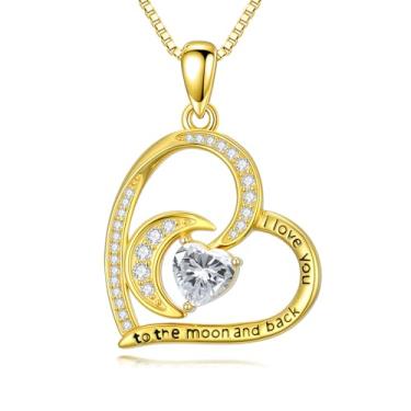 Imagem de WYDDO Colares de coração para mulheres, mãe, esposa, banhado a ouro 14 quilates, pedra do mês de nascimento, Natal, Dia dos Namorados, presentes para sua esposa, filha, mãe, One Size, Base, Pedra do