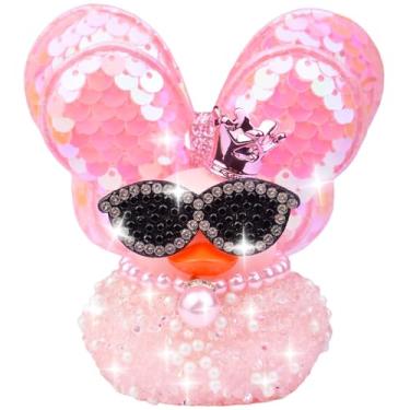Imagem de CoFuBcad Ornamentos de carro de pato de borracha de diamante, acessórios de decoração de painel de carro de patos brilhantes com coroa, óculos de sol, asas de glitter, colar de pérolas, presentes