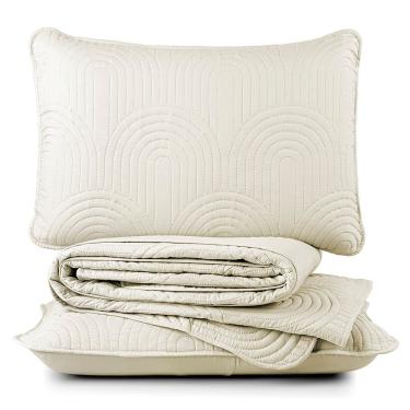 Imagem de Kit Cobre Leito Colcha Harmony Casal 3 Peças Matelado Micropercal 200 Fios - Baunilha -...