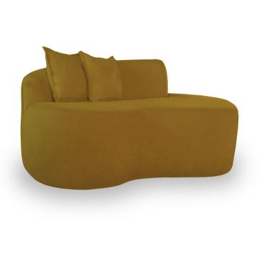 Imagem de Sofá Curvado Feijão Moderno Sala 2 Lugares Bouclé Mostarda