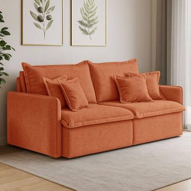 Imagem de Sofá 4 Lugares 2,60m Retrátil E Reclinável Em Tecido Bouclé – Malta Lucadi Terracota