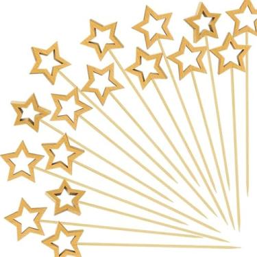 Imagem de 50 palitos de coquetel Gold Star, espetos decorativos de 14 cm para aperitivos de festa