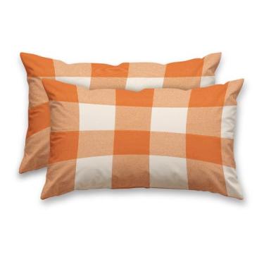 Imagem de HOMETITUTE Capas de almofada xadrez laranja pacote com 2 fronhas de cetim 30,5 x 50,8 cm para sofá, sala de estar, casa de fazenda, decorações de férias