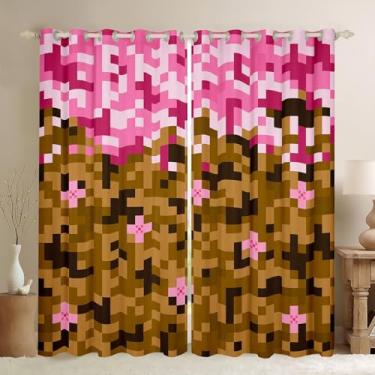 Imagem de Cortina de janela de jogos com tema mineiro, cortina de tratamento de janela marrom rosa pixel, cortinas de quarto de jogadores de construção, blocos de patchwork, decoração de sala de estar, 2