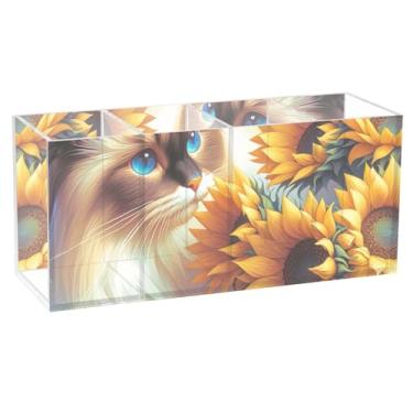 Imagem de TSENQUE Porta-canetas de acrílico personalizado Ragdoll Gato Girassol Gatinho Bonito para Mesa Artística Organizador Copo Escritório Estética Armazenamento de Mesa