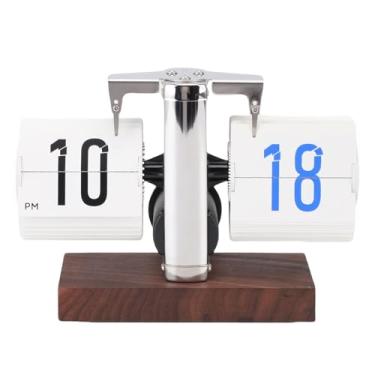 Imagem de Asixxsix Relógio de mesa Flip, Vintage mecânico virar para baixo relógio com grandes números claros, 12 horas, design de lado único, para Home Office Sala de estar Sala de estudo (Branco)