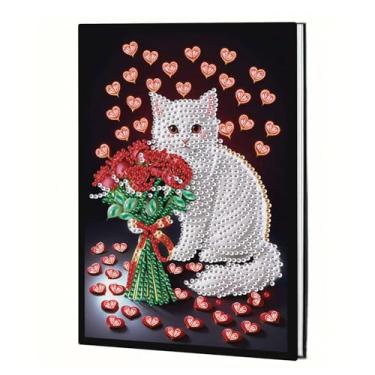 Imagem de Kits de arte de caderno de pintura de diamante para adultos iniciantes, capa de couro, gato e flor, faça você mesmo, pintura de diamante, caderno de esboços, arte de diamante, feito à mão, festival