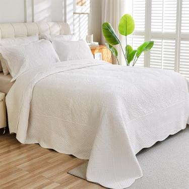 Imagem de Cmfshape Colcha de cama 100% algodão California King Size branca 289 cm x 259 cm - Conjunto de cama com estampa de moeda, 3 peças, colcha de microfibra leve pré-lavada, adequada para cama, sofá