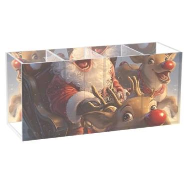 Imagem de TSENQUE Porta-lápis para mesa, Natal, Papai Noel, cervo, alce, acrílico, para maquiagem, caneta, caneta, organizador de mesa, personalizado, estético