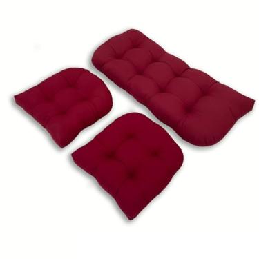 Imagem de BAHULA Almofadas de assento de vime de pátio ao ar livre, almofadas de banco de jardim com laços, almofadas de cadeira à prova d'água para sofá de vime de pátio, 1 sofá e 2 almofadas em forma de U