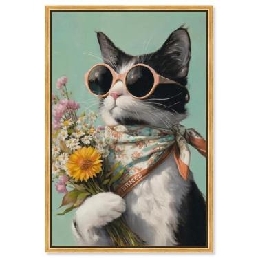 Imagem de Cat with Bouquet Canvas Print Pets Glam Wall Art por Art Remedy, moldura dourada, 25 x 38 cm