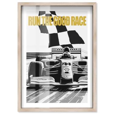 Imagem de Pôster Run the good race Shadowbox Print Formula 1 por Notoriart, moldura loira, 28 x 40 cm