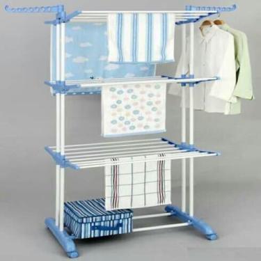 Imagem de Varal Chão 4 Andares Grande Dobrável Rodinha Arara Cabideiro