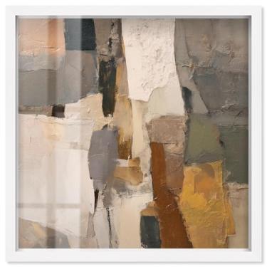 Imagem de Patchwork Plains II Shadowbox Print Boho Brown Wall Art por Art Remedy, moldura branca, 43 x 43 cm