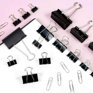 Imagem de Conjunto de fichário de papel e clipes de tamanhos variados, conjunto de clipes de escritório de metal preto para casa, material de escritório escolar