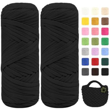 Imagem de Maxee Pacote com 2 fios de camiseta premium (200 g/75 m cada), linha de fita macia para crochê e tricô - cor intensa e fácil de cuidar