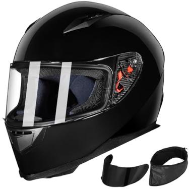 Imagem de Capacete de motocicleta de rosto inteiro da ILM com gola de inverno removível + 2 viseiras DOT (GG, preto brilhante)