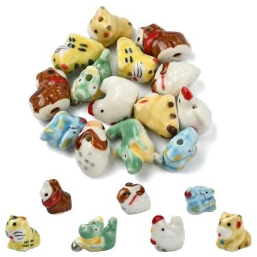 Imagem de Ipotkitt 14 peças, 7 estilos, contas de porcelana rosa, animais, dinossauro, tigre, cavalo, dragão, ovelha, cerâmica, contas soltas para fazer joias, artesanato, pulseira, colar, chaveiros
