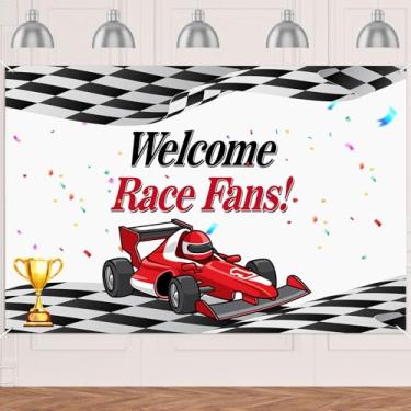 Imagem de Welcome Race Fans Racing Car Banner Pano de Fundo Troféu Cheque Bandeira F1 F3 Tema Decorações Decoração para Hot Wheels 1º Aniversário Festa Chá de Bebê Bandeira Suprimentos Favores Fundo Foto Booth