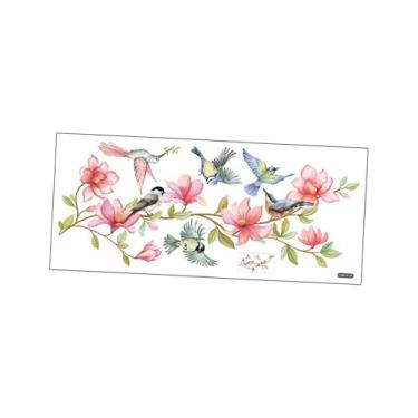 Imagem de Ｂｅｓｇａ Adesivo de janela com estampa floral de pássaros, decalque para vidro, decoração de parede elegante e colorida, adesivo decorativo para janelas e