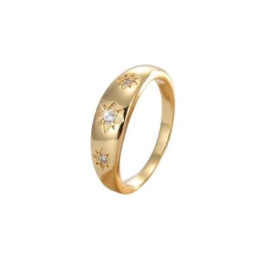 Imagem de Anel feminino multi-zircão estrela de oito pontas ouro 14k hipoalergênico declaração anéis não manchados 7# 8# 9# 9#, #8, Cobre, Zircônia cúbica