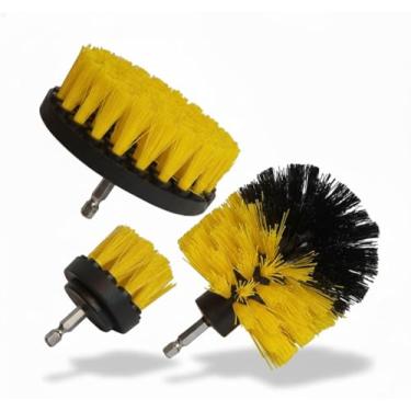 Imagem de Kit 3 Escovas Rotativas para Furadeira Parafusadeira Limpeza Pesada Automotiva e Doméstica, Cerdas Resistentes, Acessório Multiuso para Pisos, Banheiros, Cozinha e Estofados.