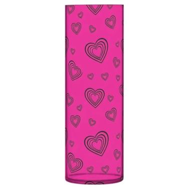 Imagem de CEBUGI Vaso de flores com estampa de corações 10 x 30 cm, vaso cilíndrico para flores, vaso transparente inquebrável para festa de casamento, decoração de casa