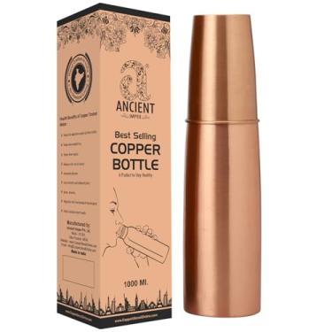 Imagem de ANCIENT IMPEX Garrafa de água de cobre puro com copo | Acabamento fosco, garrafa de cobre Ayurveda à prova de vazamento de 900 ml para saúde e bem-estar