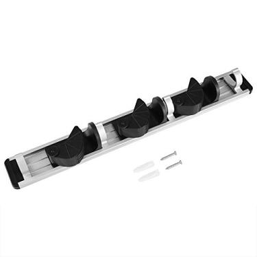 Imagem de SIWOTED Suporte para esfregão e vassoura Rack montado na parede Organizador de armazenamento de ferramentas para uso doméstico (Três buracos e quatro enforcamentos)