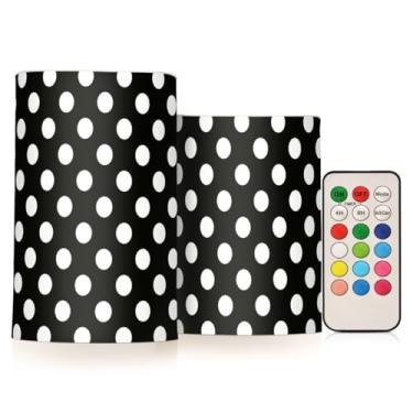 Imagem de WEIYEKO Velas de LED cintilantes pretas e brancas de bolinhas com temporizador remoto, vela operada por bateria para decoração de casa e festas internas e externas, pacote com 2