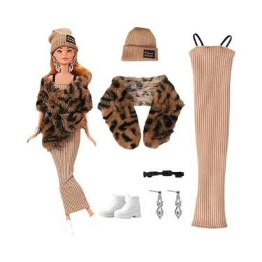 Imagem de Vestido Fashion Para Boneca Barbie, Conjunto De Inverno Com Saia, Suét