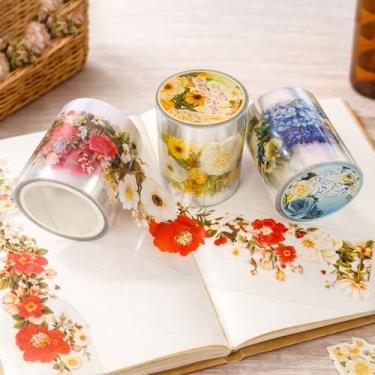 Imagem de 2 rolos de adesivos de flores de plantas para kit de álbuns, adesivos florais transparentes autoadesivos para scrapbook, cartas, decoração de garrafa de água DIY