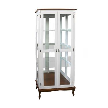 Imagem de Cristaleira De Madeira 2 Portas E Espelho Pés Luíz Xv - Branco Laca Com Tampo E Base Imbuia Glazer