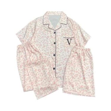 Imagem de Conjunto De Pijamas Em Três Peças Para Mulheres Com Estampa De Leopard