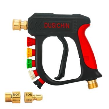 Imagem de Pistola curta de pulverização para lavadora de alta pressão, 5 pontas de bocal, canhão de espuma para lavar carro, saída de conexão rápida de 1/4” (6 mm), encaixe 3/8” (9,5 mm), M22-14 mm e M22-15 mm