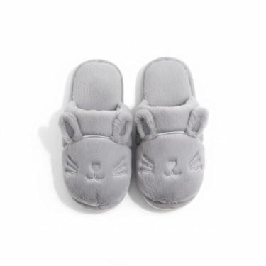 Imagem de Pantufa Feminina Infantil de Gato Antiderrante Macia Confortavél (Cinza, BR, Adulto, Numérico, 38)