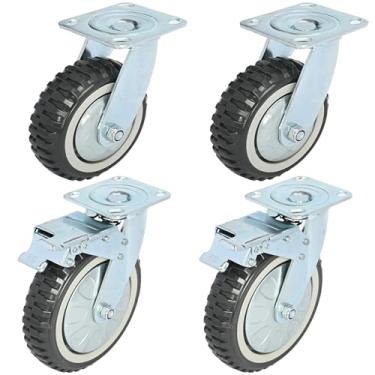 Imagem de uyoyous Conjunto de 4 rodas de rodízio de 15 cm para serviço pesado de 750 kg, rodas giratórias sem ruído para carrinho, carrinho, bancada, caixa de ferramentas, galinheiro (2 com freios e 2 sem)
