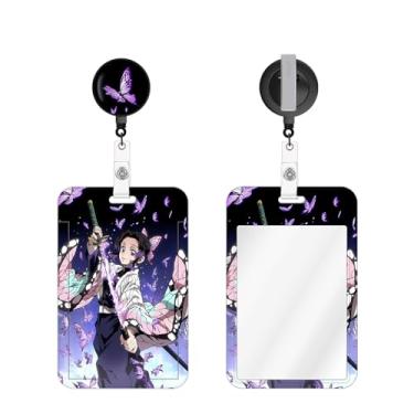 Imagem de TJIUSI Porta-crachá de anime com carretel retrátil Shinobu porta-cartão de identificação anime clipe retrátil com clipe jacaré engraçado para enfermeiras, estudantes, professores, mulheres e homens