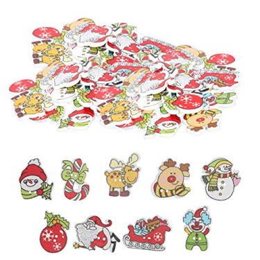 Imagem de Botões de madeira de mistura de Natal 200 peças de floco de neve com parte traseira lisa fofa, boneco de neve, acessórios artesanais para artesanato DIY, decorações de Natal,