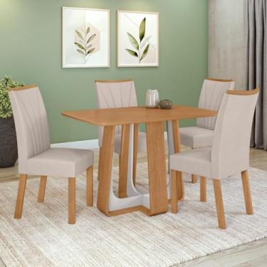 Imagem de Conjunto Sala de Jantar Mesa Easy Pop 120x80cm Tampo Mdf com 4 Cadeiras Confort Boucle Bege Amêndoa/off White