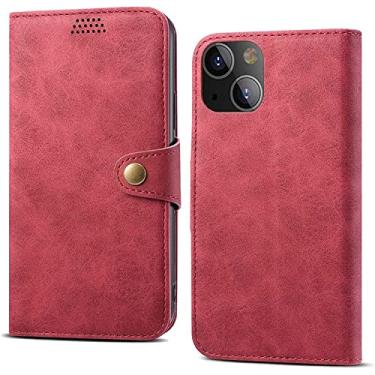 Imagem de EKESA Capa de telefone à prova de choque, para Apple iPhone 14 Plus 2022 Capa carteira flip de couro sintético [Suporte] [Suporte de cartão] (Cor: Vermelho)
