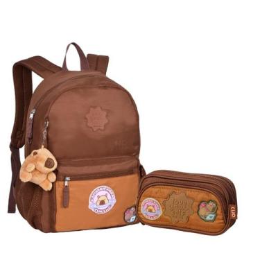 Imagem de Kit Mochila De Costas De Capivara C/ Chaveiro Estojo Duplo Resistente 