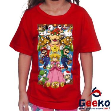 Imagem de Camiseta Infantil Super Mario Bros 100% Algodão Geeko, Vermelho, 4