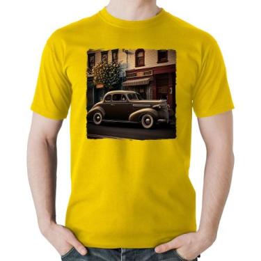 Imagem de Camiseta Algodão Carro antigo na cidade - Foca na Moda, Amarelo, G