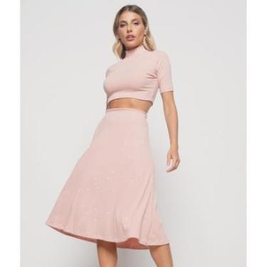 Imagem de Saia Salvatore Fashion Midi Godê Canelada Feminina-Feminino