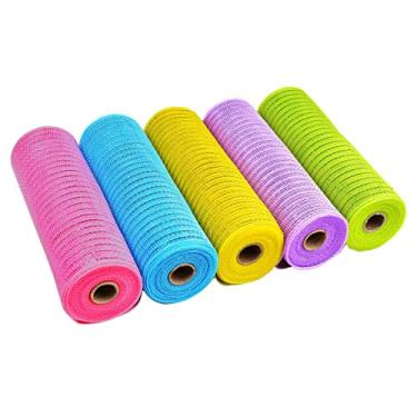 Imagem de Tachiuwa 5 Rolos de Fita de Malha Decorativa 6" X 10 Jardas Folha Metálica para Guirlandas de Halloween, 5 peças