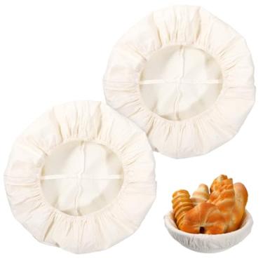 Imagem de 2 peças de forro Banneton para cesta à prova de pão, pano de cobertura de banneton redonda, capas de pão de vime natural para impermeabilização, acessórios de cozimento caseiro, pano de pastelaria
