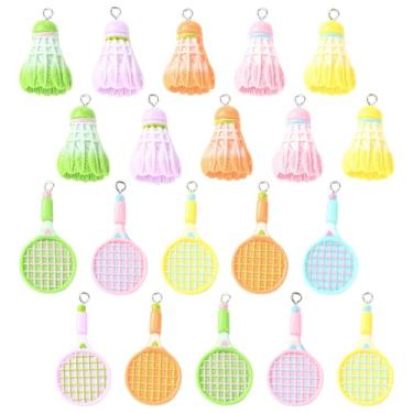 Imagem de Stiesy 30 pingentes de resina com tema esportivo, pingentes de badminton e Battledore de cores mistas com laços para joias de tema esportivo DIY, chaveiro, presente de equipe, artesanato atlético