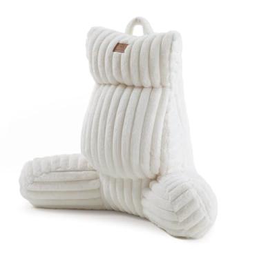 Imagem de Amélie Home Almofada de leitura de pele sintética com bolso para sentar na cama, almofada de cama de encosto adulto com capa lavável para descansar, estudar e relaxar, marfim 64 cm